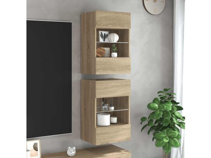 vidaXL Nástenné skrinky s LED osvetlením pre TV 2 ks dub sonoma 40x30x60,5cm