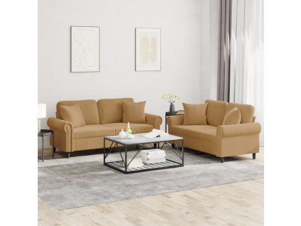 vidaXL 2-dielna sedacia súprava s vankúšmi hnedá zamat