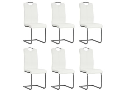 vidaXL Jedálenské stoličky, perová kostra 6 ks, biele, umelá koža