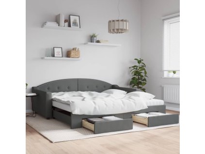 vidaXL Rozkladacia denná posteľ so zásuvkami tmavosivá 100x200cm látka