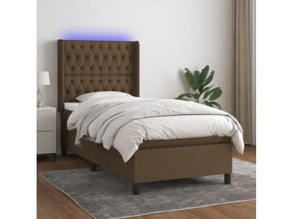vidaXL Posteľ boxsping s matracom a LED tmavohnedá 90x200 cm látka