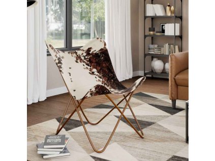 vidaXL Kreslo v tvare motýľa hnedo-biele pravá kravská koža