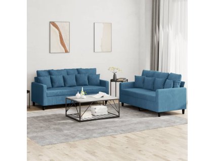vidaXL 2-dielna sedacia súprava s vankúšmi modrá zamat