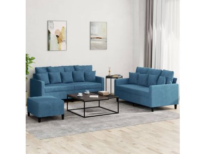 vidaXL 3-dielna sedacia súprava s vankúšmi modrá zamat