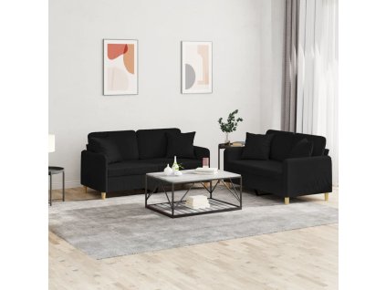 vidaXL 2-dielna sedacia súprava s vankúšmi čierna látka