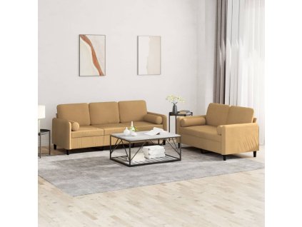 vidaXL 2-dielna sedacia súprava s vankúšmi hnedá zamat