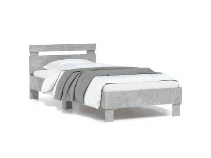 vidaXL Posteľný rám s čelom a LED svetlami betónovo sivý 90x190 cm