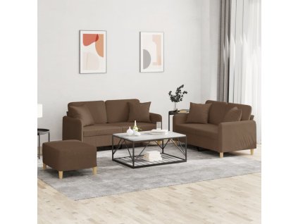 vidaXL 3-dielna sedacia súprava s vankúšmi hnedá látka