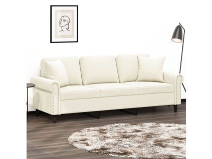 vidaXL 3-miestna pohovka s vankúšmi krémová 180 cm zamat