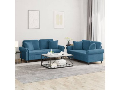 vidaXL 2-dielna sedacia súprava s vankúšmi modrá zamat