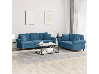 vidaXL 2-dielna sedacia súprava s vankúšmi modrá zamat