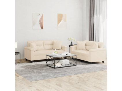 vidaXL 2-dielna sedacia súprava s vankúšmi béžová mikrovlákno