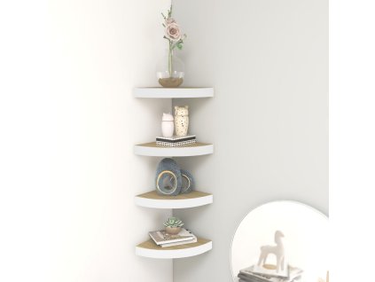 vidaXL Nástenné rohové police 4 ks dub a biele 35x35x3,8 cm MDF