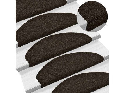 vidaXL Schodové rohože, samolepiace, 15 ks, 65x21x4 cm, tmavohnedé, polkruhové, veľké
