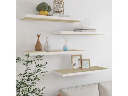 vidaXL Plávajúce nástenné police 4ks dubové a biele 80x23,5x3,8 cm MDF