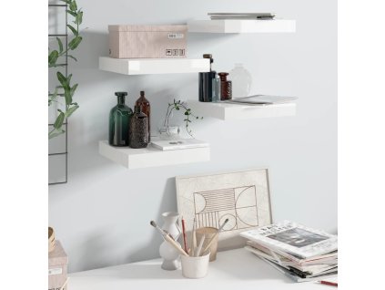 vidaXL Plávajúce nástenné police 4 ks, lesklé biele 23x23,5x3,8cm, MDF