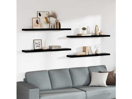 vidaXL Plávajúce nástenné police 4ks, lesklé čierne 120x23,5x3,8cm,MDF