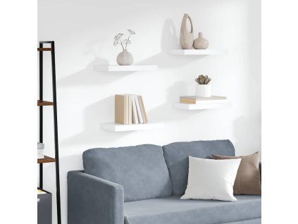 vidaXL Plávajúce nástenné police 4 ks, biele 40x23x3,8 cm, MDF