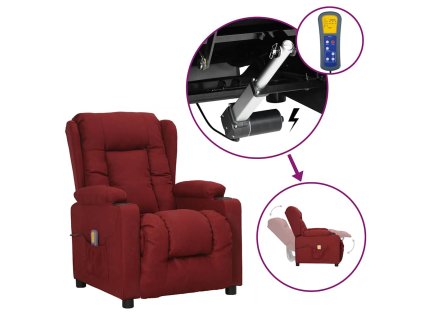 vidaXL Zdvíhacie masážne kreslo vínovočervené látkové