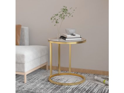 vidaXL Bočný stolík zlatý a priehľadný 45 cm tvrdené sklo