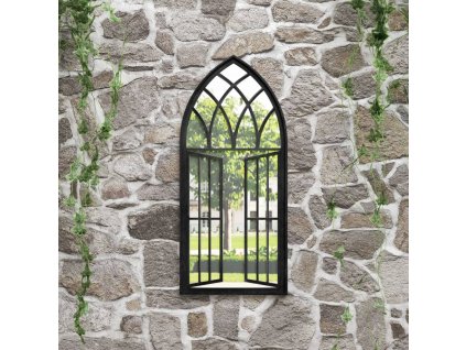 vidaXL Záhradné zrkadlo čierne 100x45 cm exteriérové železo