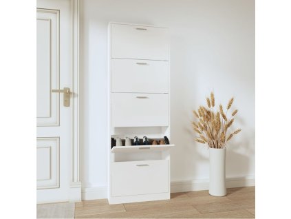 vidaXL Botník lesklý biely 59x17x169 cm spracované drevo