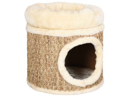 vidaXL Domček pre mačky s luxusným vankúšom 33 cm, morská tráva