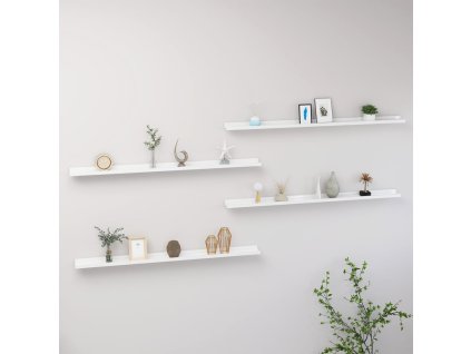 vidaXL Nástenné police 4 ks, lesklé biele 115x9x3 cm