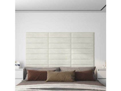 vidaXL Nástenné panely 12 ks krémové 60x15 cm zamat 1,08 m²