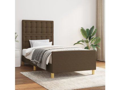 vidaXL Posteľný rám s čelom tmavohnedý 90x190 cm látka