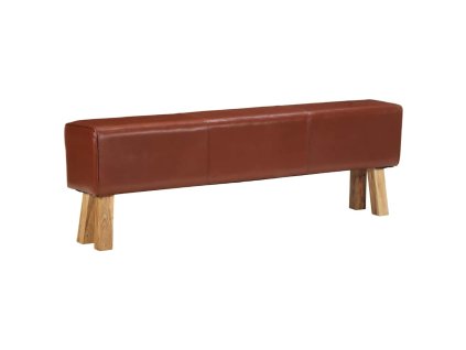 vidaXL Gymnastická lavica 160 cm, hnedá, pravá koža a akáciový masív