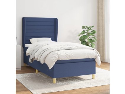 vidaXL Posteľný rám boxspring s matracom modrý 90x190 cm látka