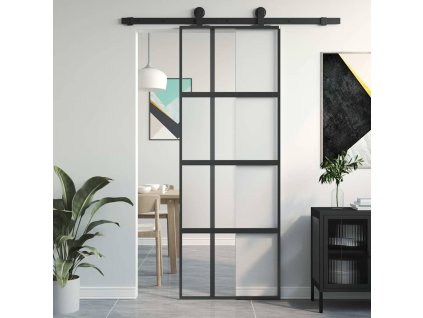vidaXL Posuvné dvere čierne 76x205 cm tvrdené sklo a hliník