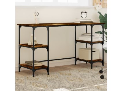 vidaXL Stôl dymový dub 140x50x75 cm kov a kompozitné drevo