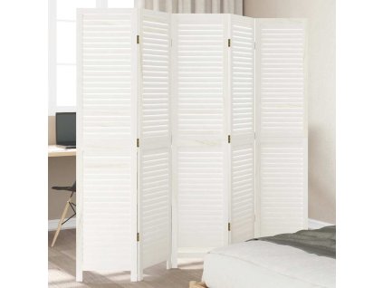 vidaXL Paraván 5 panelov biely masívne drevo paulovnie