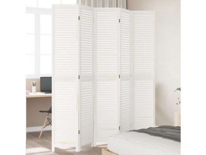 vidaXL Paraván 5 panelov biely masívne drevo paulovnie