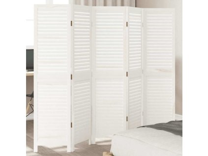 vidaXL Paraván 5 panelov biely masívne drevo paulovnie