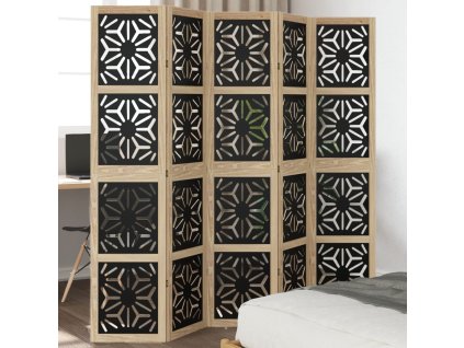 vidaXL Paraván, 5 panelov, hnedo čierny, masívne drevo paulovnie