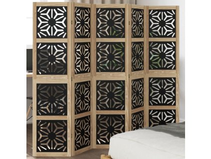 vidaXL Paraván, 5 panelov, hnedo čierny, masívne drevo paulovnie