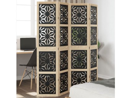 vidaXL Paraván, 4 panely, hnedo čierny, masívne drevo paulovnie