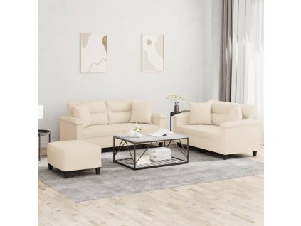 vidaXL 3-dielna sedacia súprava s vankúšmi béžová mikrovlákno