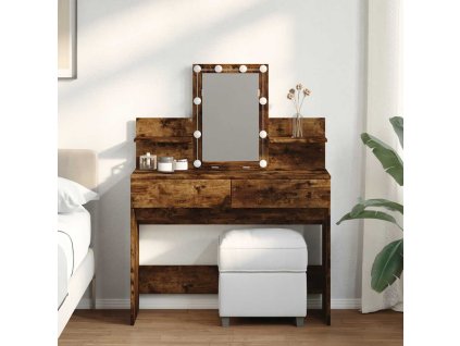 vidaXL Toaletný stolík s LED dymový dub 100x40x130 cm