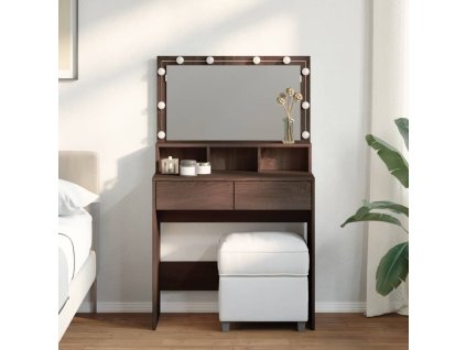 vidaXL Toaletný stolík s LED hnedý dub 80x41x134,5 cm