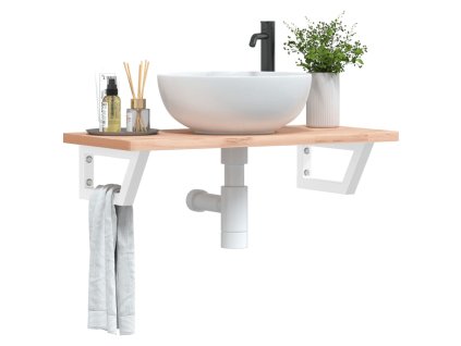 vidaXL Polica pod umývadlo nástenná oceľ a bukový masív