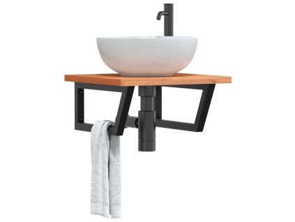 vidaXL Polica pod umývadlo nástenná oceľ a bukový masív