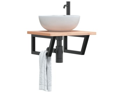 vidaXL Polica pod umývadlo nástenná oceľ a bukový masív