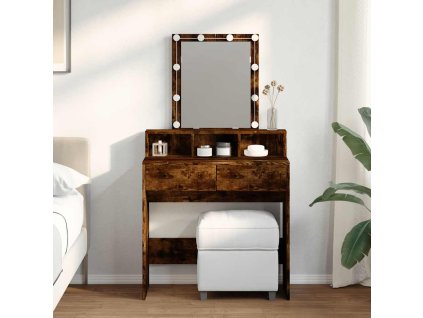 vidaXL Toaletný stolík s LED dymový dub 80x41x144,5 cm