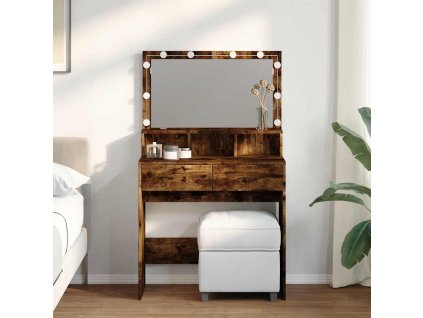 vidaXL Toaletný stolík s LED dymový dub 80x41x134,5 cm