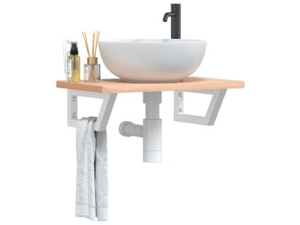 vidaXL Polica pod umývadlo nástenná oceľ a bukový masív