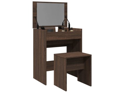 vidaXL Toaletný stolík a stolička hnedý dub 60x40x113,5 cm